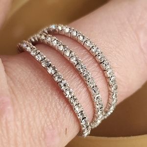 Costume clear cz and silver tone‎ pave style 3 strand adjustable sz 9 band ring